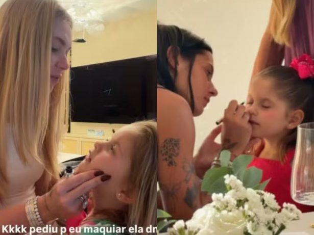 “Só a mamãe agora”, diz Maria Flor para Virginia após ser maquiada por Ana Castela