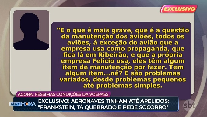 No Tá na Hora, funcionário faz alerta sobre precariedade nos avisões da Voepass (Reprodução / SBT)