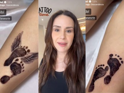 Nadja Haddad exibe tatuagem que fez para homenagear gêmeos, nascidos prematuros