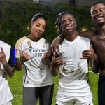 Ludmilla joga bola com Vini Jr, volante do Real Madrid e cantor latino após leilão