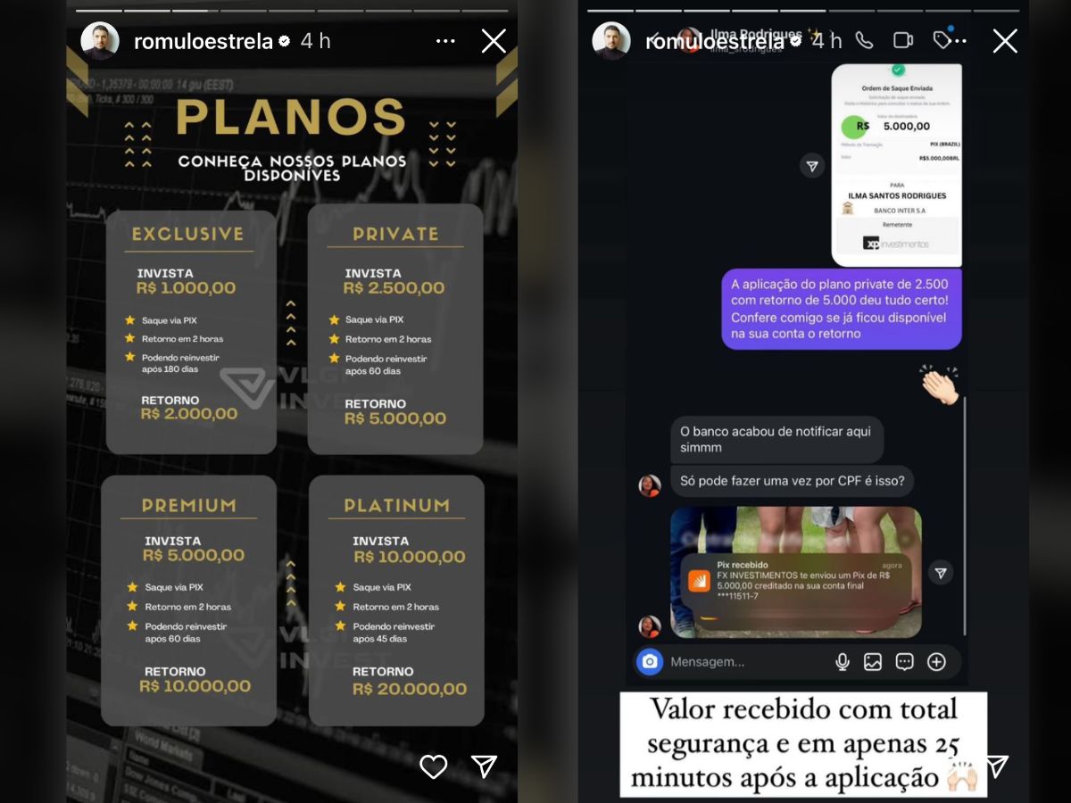 Fernanda Bande e Rômulo Estrela foram vítimas de ação para aplicar golpes financeiros nos seguidores dos perfis / Reprodução Instagram