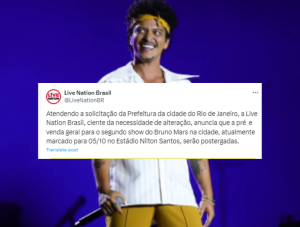 Comunicado da Live Nation acerca dos ingressos do show de Bruno Mars