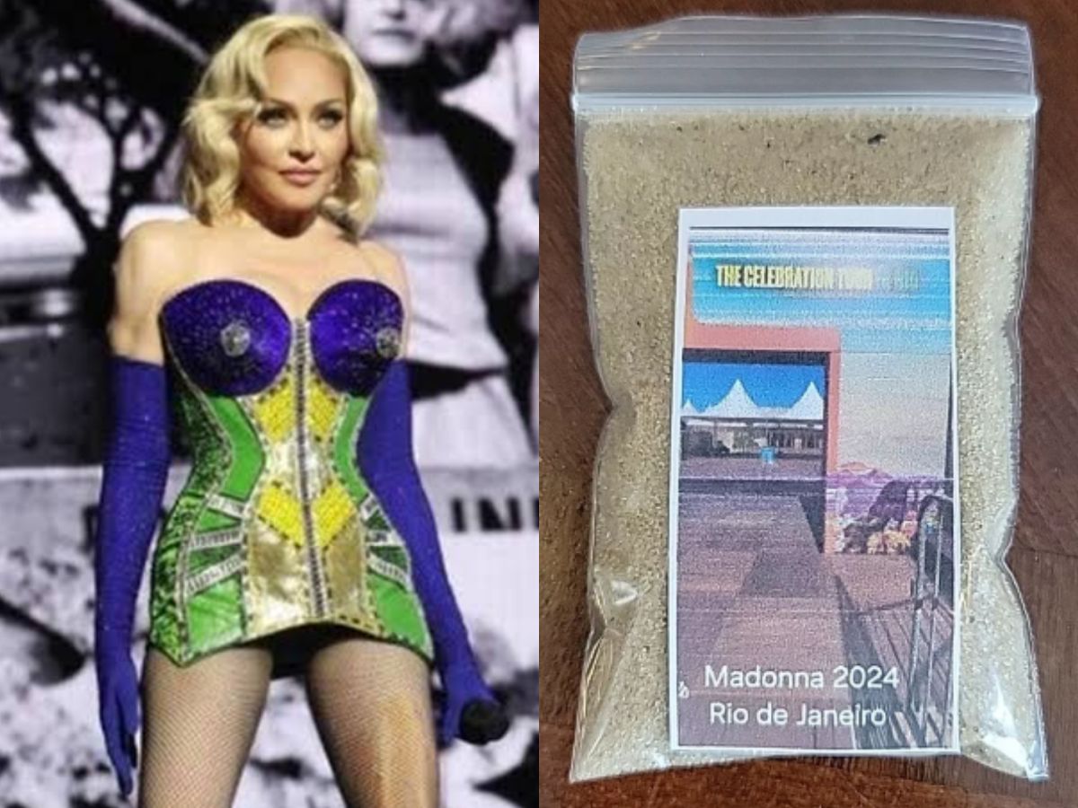 Madonna e o saquinho de areia de Copacabana