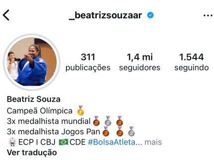 Após levar o 1º ouro do Brasil, Beatriz Souza ganha mais de 1 milhão de seguidores