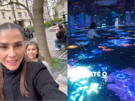 Deborah Secco visita cenários de “Emily em Paris” ao lado da filha Maria Flor
