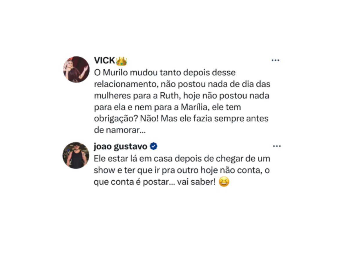 Comentário nas redes sociais respondido por João Gustavo