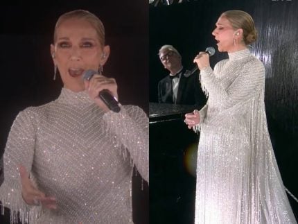 Show emblemático de Céline Dion na Torre Eiffel emociona nos minutos finais da cerimônia