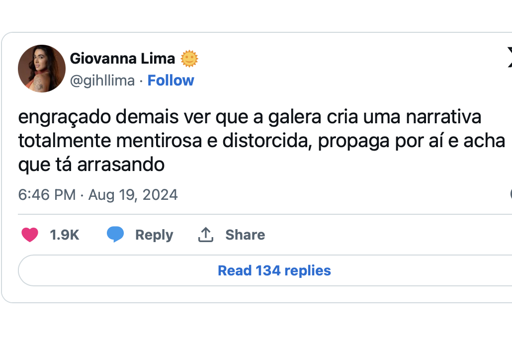 Giovanna rebate críticas sobre namoro