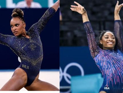 Simone Biles vira “sombra” de Rebeca Andrade e viraliza na web