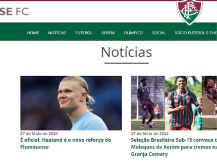 Print do anúncio da notícia no site do Fluminense