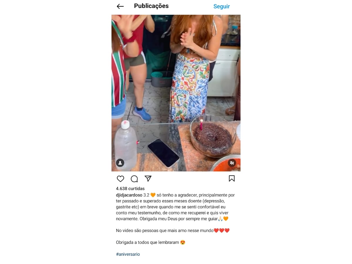 Publicação de Djidja Cardoso revelando ter superado uma depressão (Reprodução Instagram)
