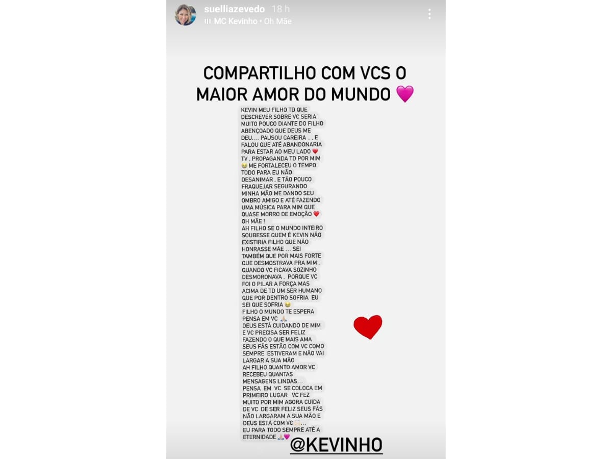 Carta aberta que a mãe de MC Kevinho escreveu para ele (Reprodução Instagram)