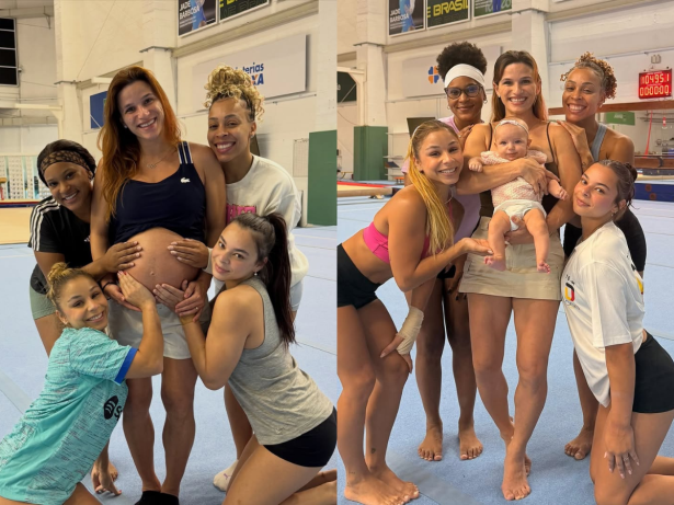 Jade Barbosa leva filha a centro de treinamento e faz “antes e depois” com ginastas