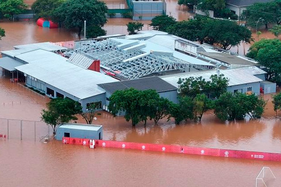 CT do Internacional alagou por conta de chuvas em Porto Alegre (RS). Foto: Reprodução