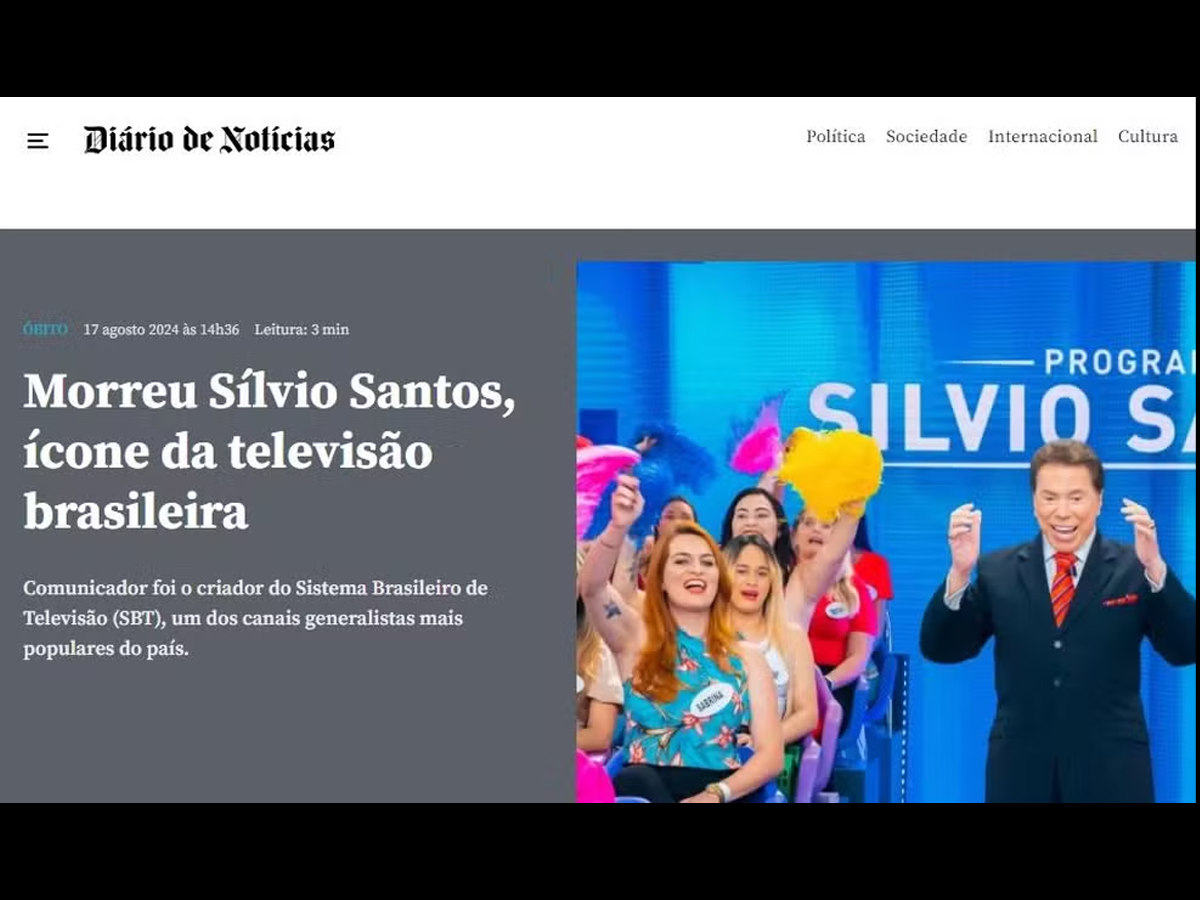 Portais de todo Mundo destacaram a morte de Silvio Santos (Reprodução)