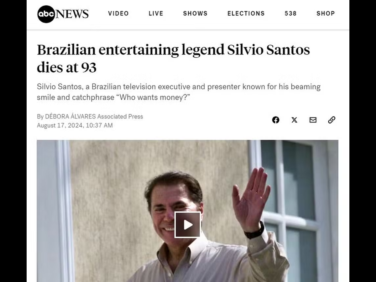 Portais de todo Mundo destacaram a morte de Silvio Santos (Reprodução)