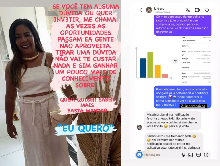 Golpistas postaram nos stories prints similares aos que foram postados na conta de Davi