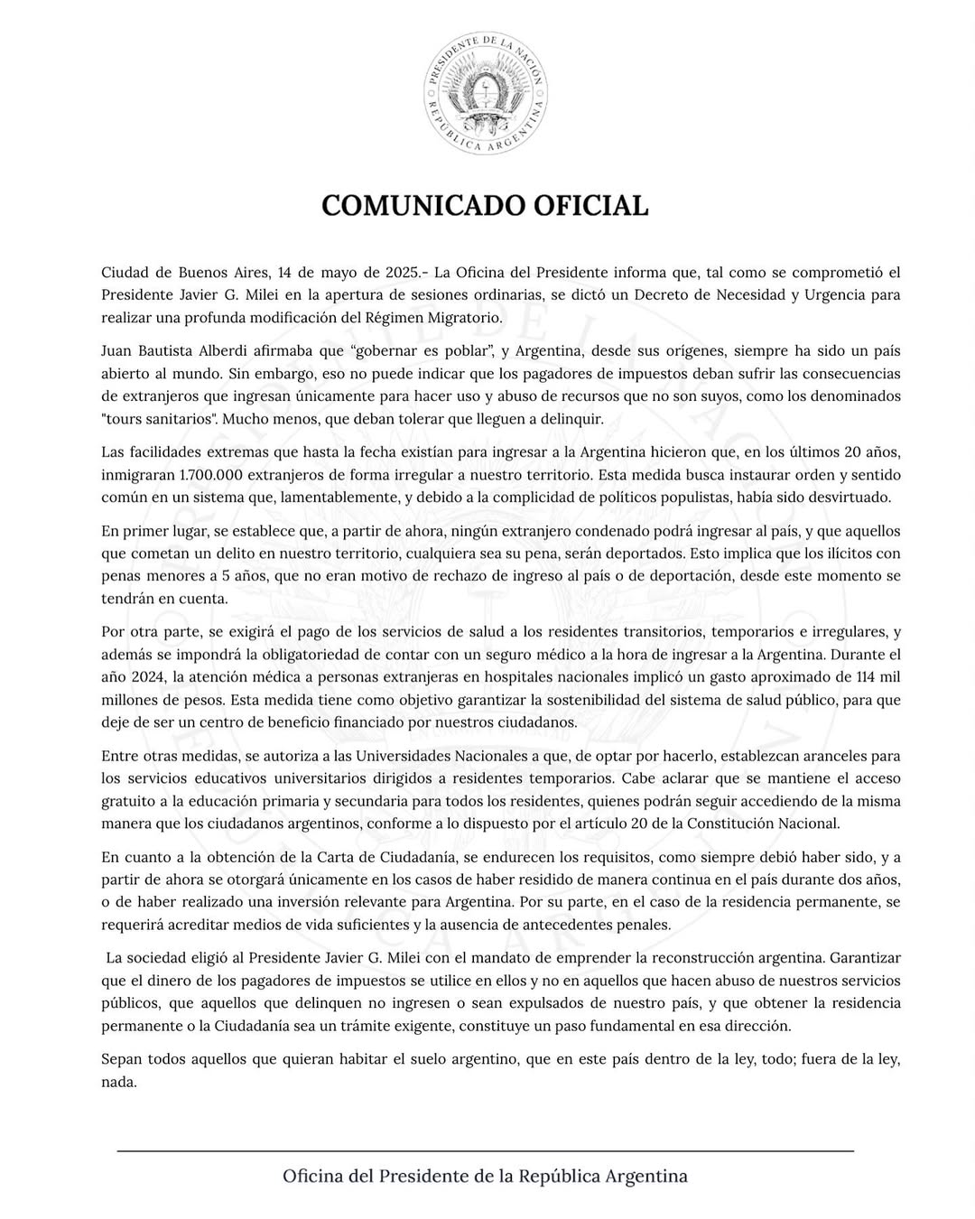 Reprodução: Instagram/Oficina del Presidente de la República Argentina