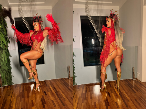 Juju Salimeni volta a ser loira e usa look com 5 mil cristais em ensaio de Carnaval