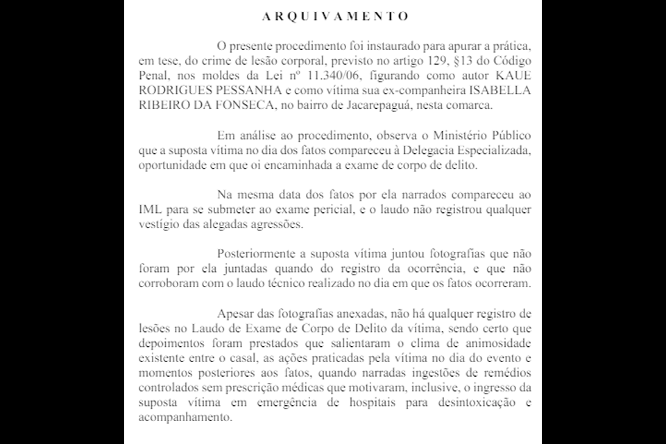 Trecho do documento de arquivamento. Foto: Reprodução