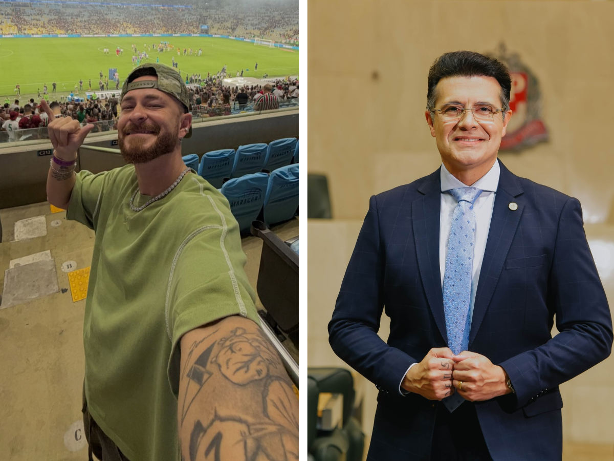 Fred Bruno levou tiro de raspão do deputado estadual Marcelo Aguiar (PL) em confusão em boate de São Paulo / Reprodução Instagram @fred e Assembleia Legislativa de São Paulo (Alesp) Fred Bruno levou tiro de raspão do deputado estadual Marcelo Aguiar (PL) em confusão em boate de São Paulo / Reprodução Instagram @fred e Assembleia Legislativa de São Paulo (Alesp)
