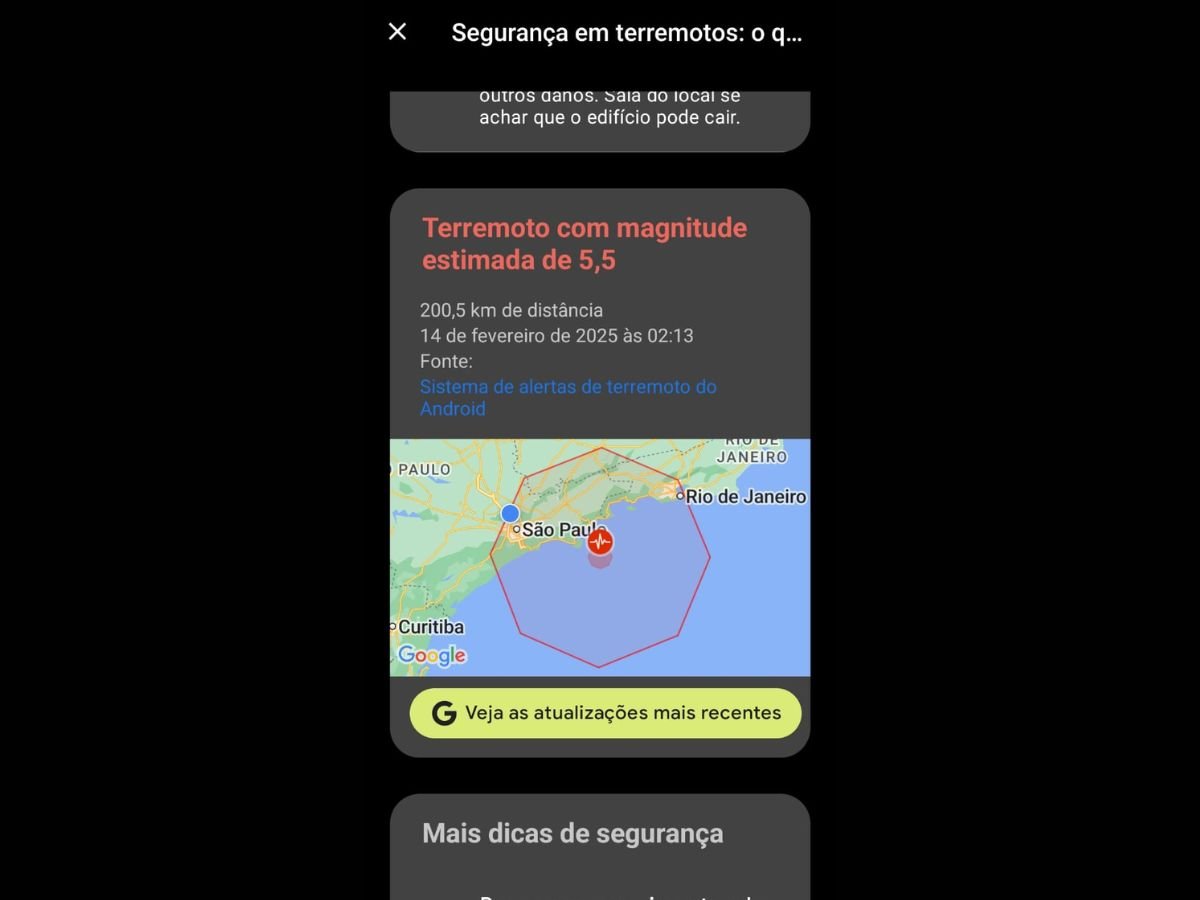 Alerta de terremoto no Brasil durante a madrugada