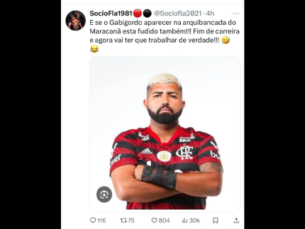 Tweet "colocando na conta" de Gabigordo a polêmica de Gabigol com a camisa do Corinthians. Foto: Reprodução