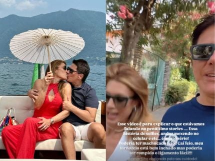 Esposa de Cesar Filho leva tombo durante passeio romântico: “Caí feio”
