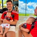 Arthur Aguiar e filho caçula encantam a web ao posarem com camisa do Flamengo