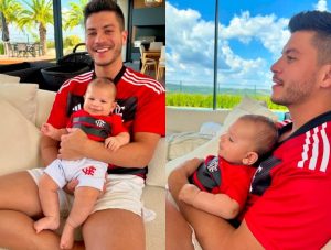 Arthur Aguiar e filho caçula encantam a web ao posarem com camisa do Flamengo