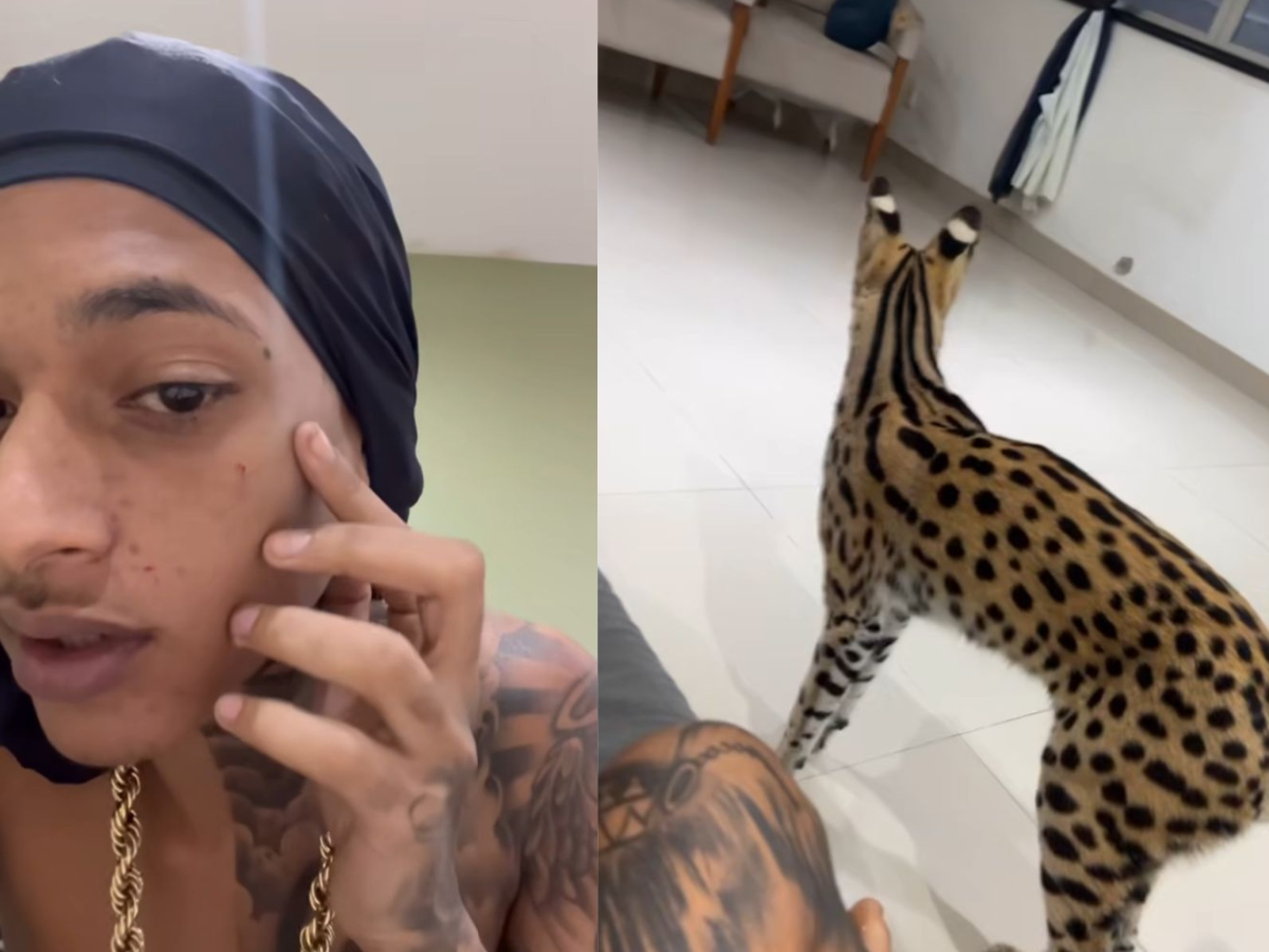 Oruam mostra seu gato o arranhando no rosto