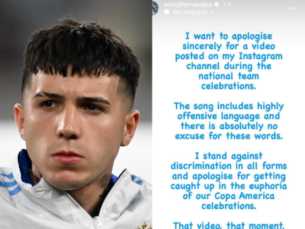 Enzo Fernández, jogador da Argentina, se desculpa por vídeo com música racista