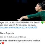 Raça Negra comemora homenagem de Julia Soares durante prova olímpica