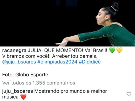 Raça Negra comemora homenagem de Julia Soares durante prova olímpica