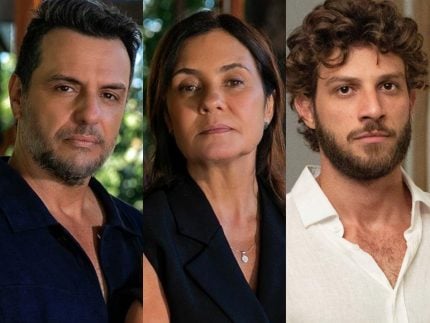 Rodrigo Lombardi, Adriana Esteves e Chay Suede forma uma família de vilões em Mania de Você, a próxima novela das 21 horas (Divulgação / Globo)
