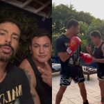 Cauã Reymond entra no clima olímpico e treina boxe com Popó e Hebert: “Casca grossa”