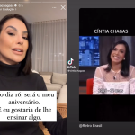 Em meio a polêmica com ex-marido, Cíntia Chagas surge falando sobre aniversário