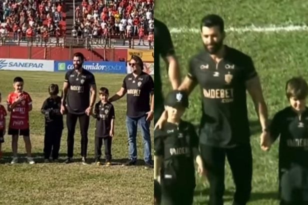 Gusttavo Lima entra em campo com os filhos no jogo do Paranavaí