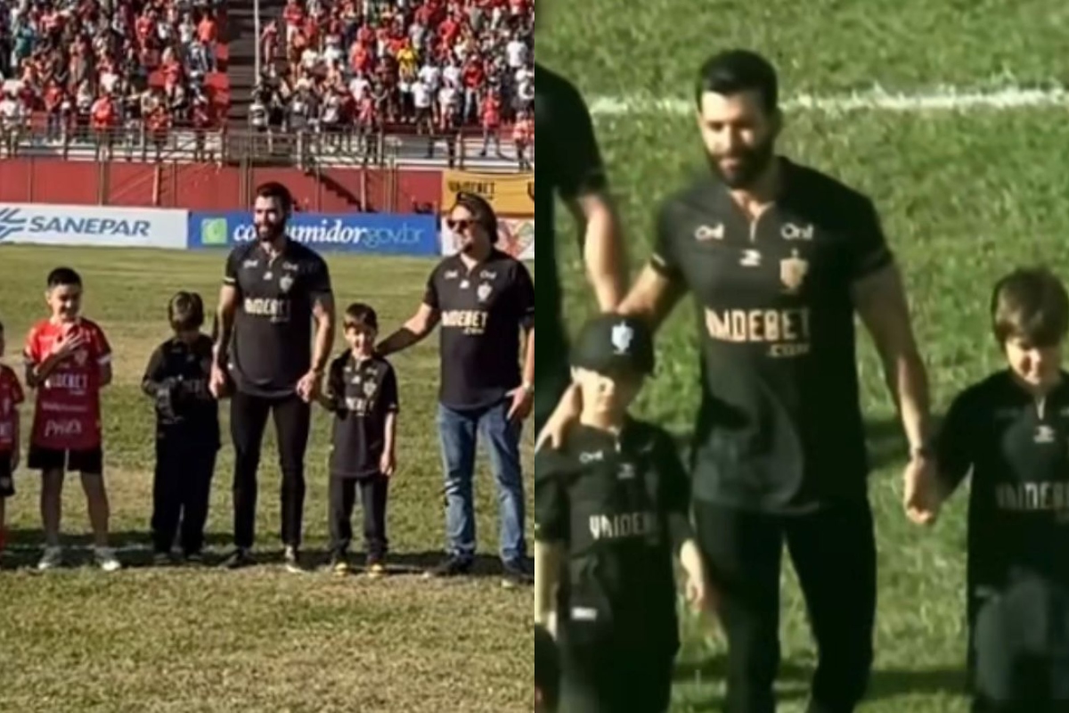 Gusttavo Lima entrou em campo com os filhos no jogo do Paranavaí 