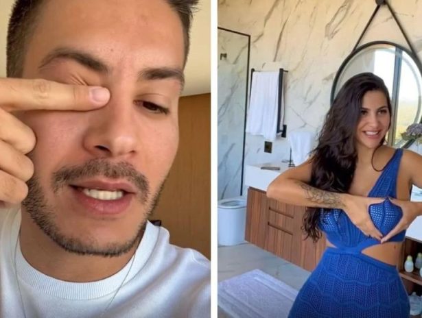Arthur Aguiar usa leite materno da namorada para curar inflamação nos olhos