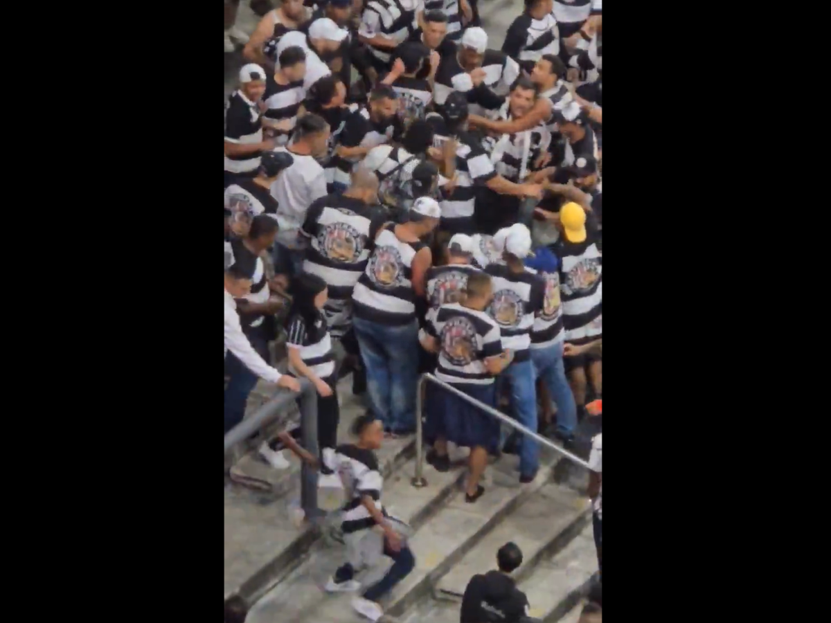 Torcedores de uma organizada do Corinthians brigaram entre si nas arquibancadas da Neo Química Arena (Reprodução)