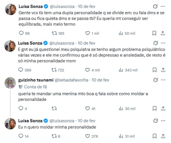 Reprodução: X/@luisasonza Reprodução: X/@luisasonza