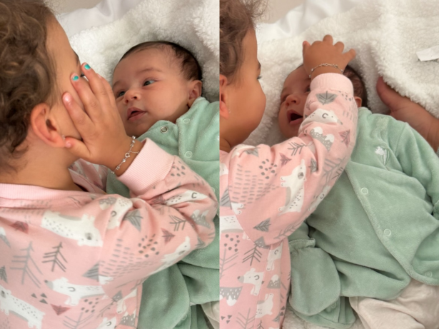 Bruna Biancardi compartilha fotos de Mavie fazendo carinho na irmã caçula, Mel