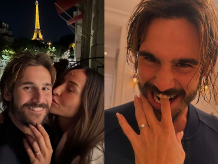 Sabrina ostenta anel de diamante em foto com Nicolas Prattes em Paris