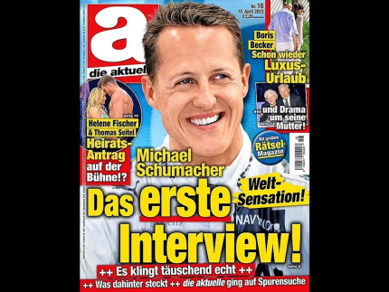 Capa da revista com entrevista falsa de Schumacher, na tradução, o título:  "Minha vida mudou completamente" . Foto: Reprodução