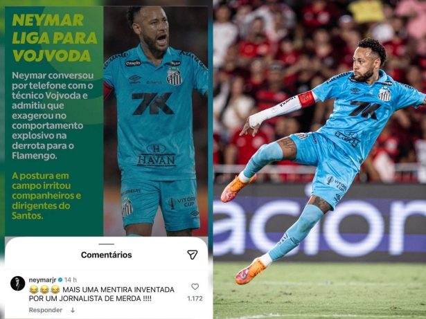 Neymar ataca site que noticiou suposta ligação para técnico do Santos: “Jornalista de m…”