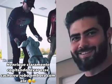 Após “sequestrar” cachorros de Nattan, Henrique se encanta com cão robô