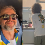 Lucas Lima abre álbum de fotos e mostra registro raro do filho com Sandy