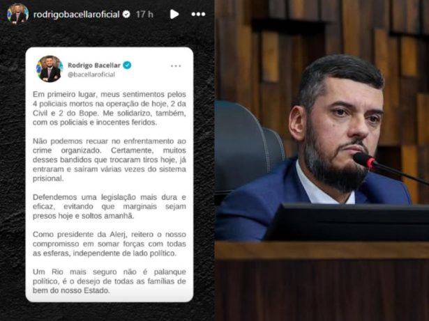 Presidente da Alerj, Rodrigo Bacellar cobra endurecimento das leis contra criminosos após operação