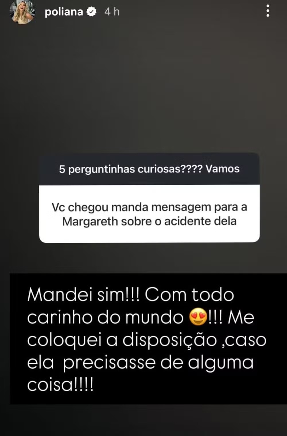 Poliana Rocha responde pergunta de seguidor. Reprodução: Instagram 
